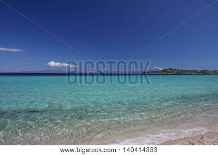 Beauriful nuances of blue colour on the Aegean sea beachGreece