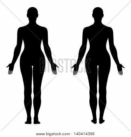 Fashion woman's solid template figure silhouette (front & back view) vector illustration isolated on white background