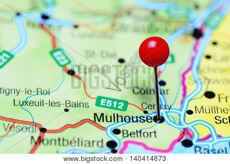 Mulhouse pinned on a map of France