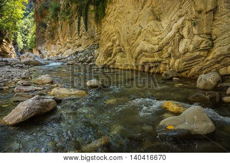 Mountain River Gorge Near Panta Vrexei In Evritania, Greece