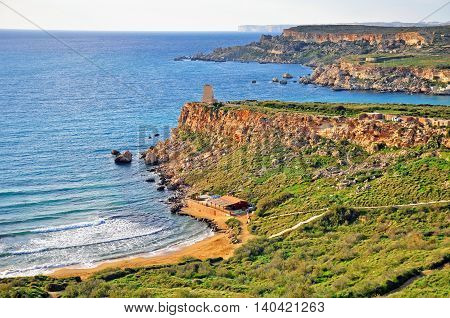 Mediterranean landscape Golden beach near Mellieha Malta