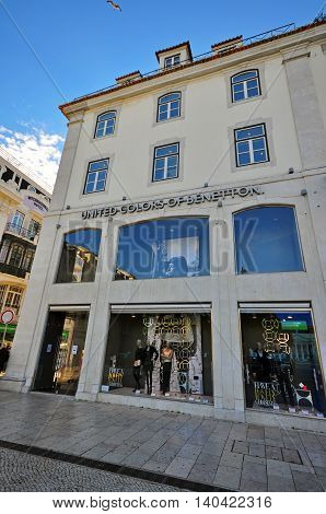 LISBON PORTUGAL - DECEMBER 21: Benetton flagship store in Baixa district of Lisbon on december 21 2013. Lisbon is a capital and the largest city of Portugal.