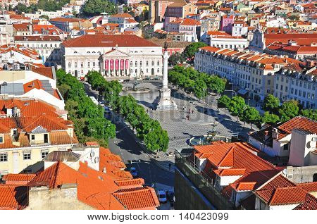 LISBON PORTUGAL - NOVEMBER 15: Restaradores square in Lisbon on november 15 2013. Lisbon is a capital and the largest city of Portugal.
