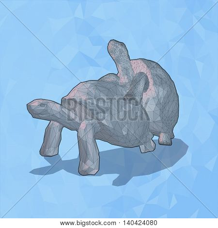 Low poly tortoise breed on blue ice background