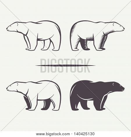 Polar bear symbols set. Animal silhouette in vector