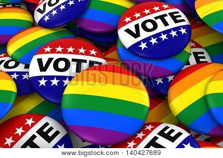Vote For Gay Rights Concept - Gay Pride And Vote Badges 3D Illustration