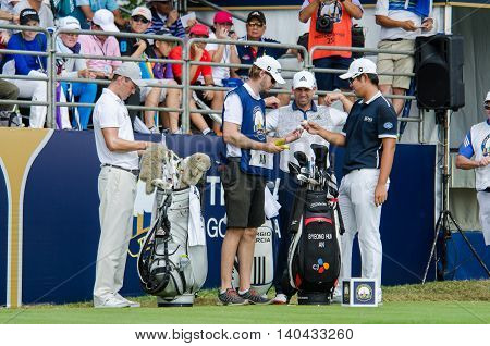 CHONBURI - DECEMBER 13 : Martin K. Sergio G. and Byeonghun A. player in Thailand Golf Championship 2015 at Amata Spring Country Club on December 13 2015 in Chonburi Thailand.