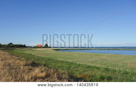A single house in a beautiful landscape on Hiddensee island Germany