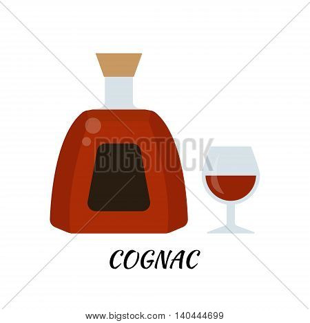 Cognac alcohol bottle in flat style. Icon vector stock llustration.