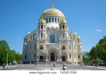 KRONSTADT, RUSSIA - MAY 24, 2014: Naval Cathedral of St. Nicholas closeup, sunny may day. Religious landmark  of the city Kronshtadt, Russia