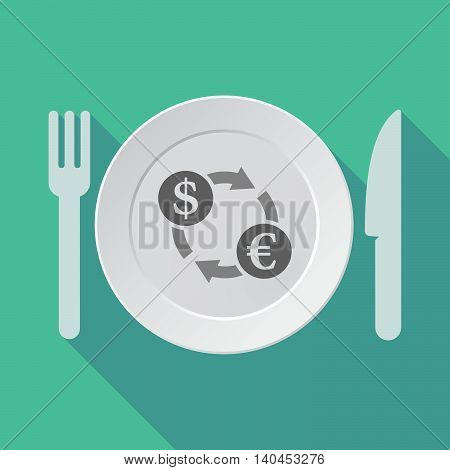 Long Shadow Tableware Vector Illustration With A Dollar Euro Exchange Sign