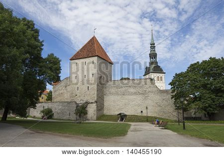 Tallinn Estonia - July 29th 2016: Old city wall of old Tallinn