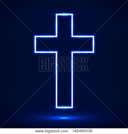 Glowing cross. Christian symbol. Vector illustration. Eps 10