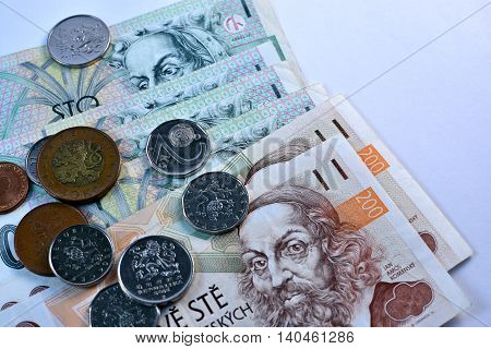 Close up Czech Koruna currency, Czech Republic