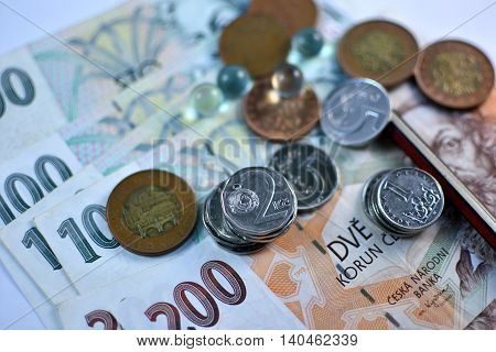 Close up Czech Koruna currency, Czech Republic
