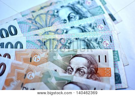 Close up Czech Koruna currency, Czech Republic