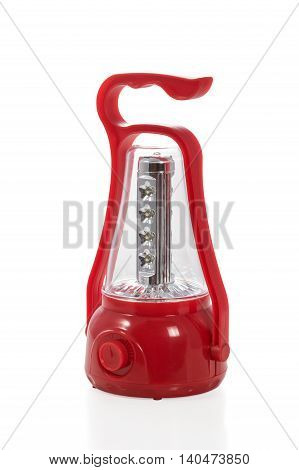Plastic decorative luminaire with LED lamps of red color isolated on white background