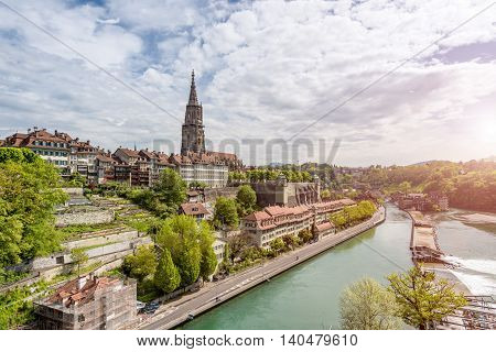 Bern city along Aare river in Bern Switzerland