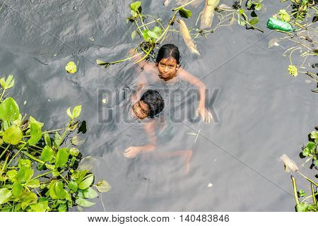 Children Taking Bath
