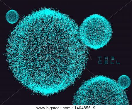 Sphere with Connected Lines. Bacteria with fur in vector format