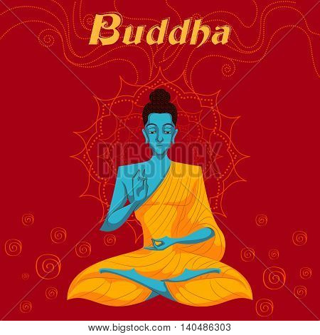 Indian God Buddha in meditation. Vector illustration