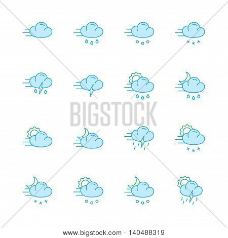 weather and meteo color flat icons set of 16