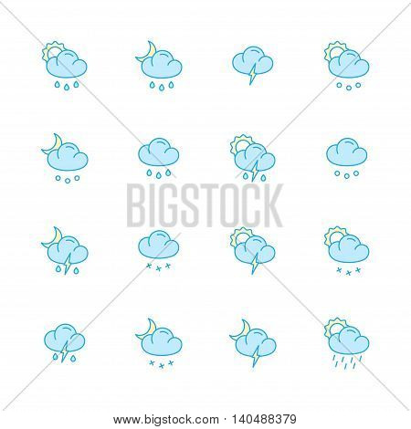 weather color flat icons set of 16