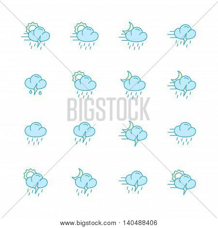 weather and meteo color flat icons set of 16