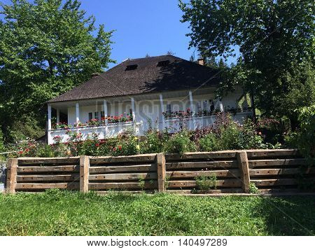 Romania, August 24, 2015,Agapia Monastery, Neamt County, Mountain house  from the village near monastery