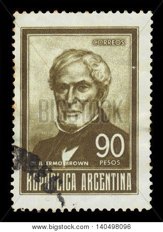 ARGENTINA - CIRCA 1967: a stamp printed in the Argentina shows William Brown (Guillermo Brown), admiral of Argentina, circa 1967