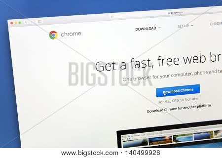 Ostersund, Sweden - July 30, 2016: Google chrome website on a computer screen. Google Chrome is a freeware web browser developed by Google.
