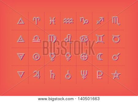 Astrology symbols and mystic signs. Set of astrological graphic design elements. Vector icons collection.