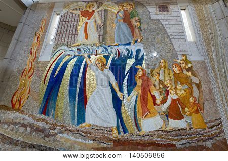 CRACOW POLAND - APRIL 29 2016: Interior of the main upper church in Centre of the Pope John Paul II in Cracow Poland