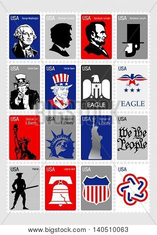 USA Symbols - Set icons framed stamps