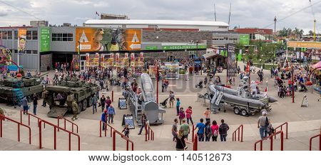 CALGARY, CANADA - JULY 8: Panorama of the grounds at the Calgary Stampede at sunset on July 8, 2016 in Calgary, Alberta. The Calgary Stampede is often called the greatest outdoor show on Earth.