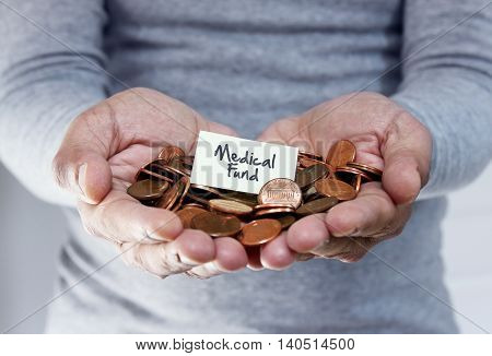 Man holding coins for medical and healthcare plan in retirement