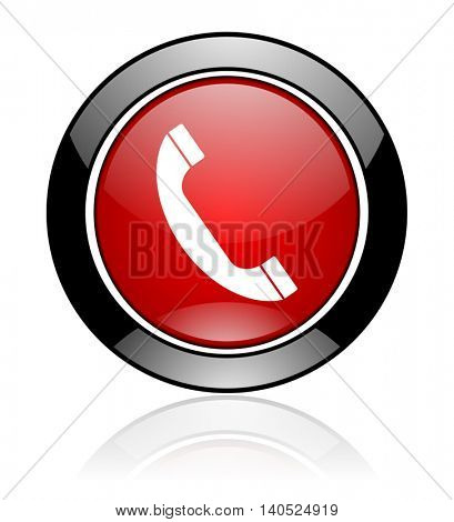 Modern design red and black round glossy phone vector icon