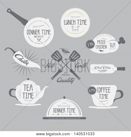 Set of badges and labels elements for restaurant. Lunch time. Restaurant Menu Design Elements
