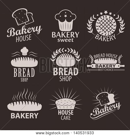 Set of bakery or cakery and bread shop logos, badges, labels and design elements.