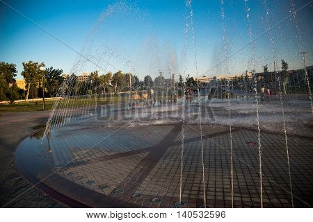 Beautiful fountain in Park, Ancient Bukhara city in Uzbekistan