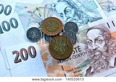 Close up Czech Koruna currency, Czech Republic