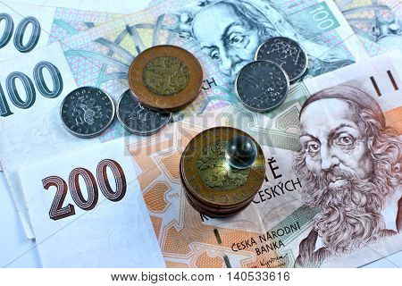 Close up Czech Koruna currency, Czech Republic