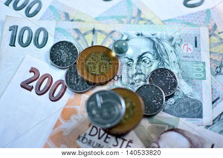 Close up Czech Koruna currency, Czech Republic
