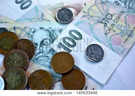 Close up Czech Koruna currency, Czech Republic
