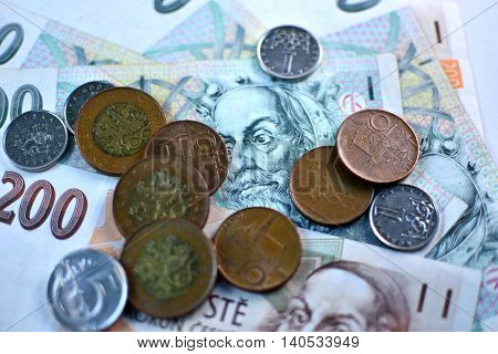 Close up Czech Koruna currency, Czech Republic