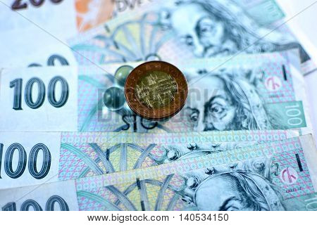 Close up Czech Koruna currency, Czech Republic