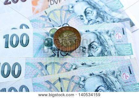 Close up Czech Koruna currency, Czech Republic