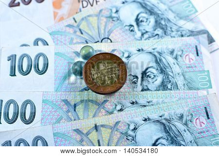 Close up Czech Koruna currency, Czech Republic