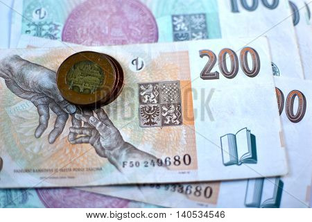 Close up Czech Koruna currency, Czech Republic