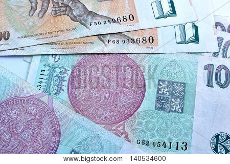 Close up Czech Koruna currency, Czech Republic